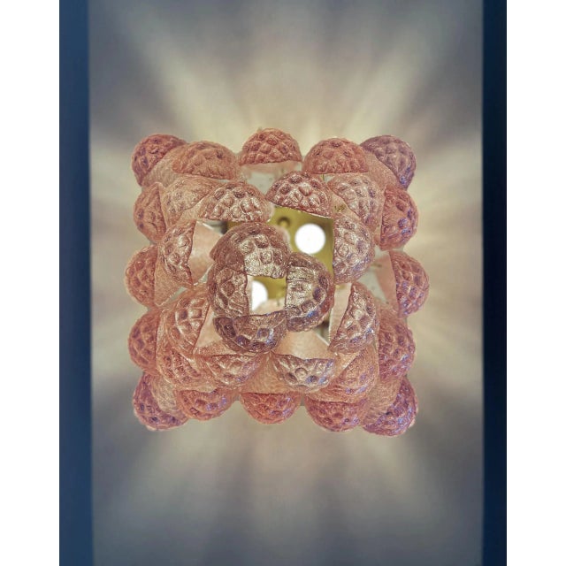 Rose Murano Ceiling Chandelier – 32 Rose/Pink Grit Drop Shape Glass For Sale - Image 8 of 11