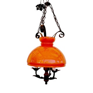 Vintage Metal & Glass Hanging Light, 1950s For Sale