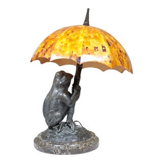 Late 20th Century Maitland-Smith Figural Frog Umbrella Lamp-Stone Based-Mosaic Shade-Sculptural Lighting For Sale