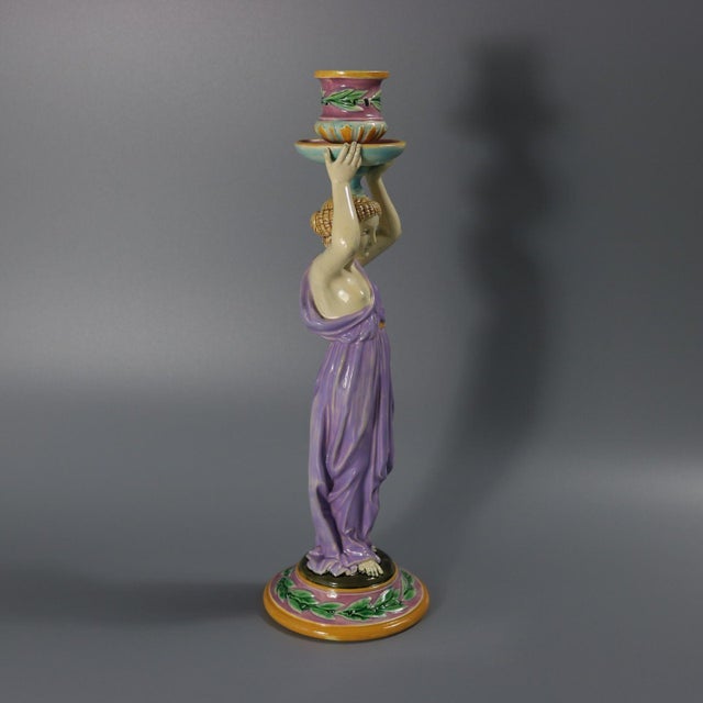 Ceramic George Jones Majolica Egyptian Figural Candlestick For Sale - Image 7 of 13