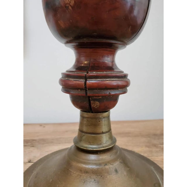 18th Century French Provincial Turned Walnut Finial on Brass Base For Sale - Image 9 of 10