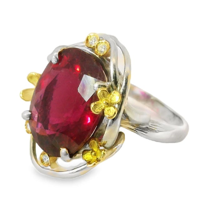 18K Yellow Gold & Platinum Rubellite Diamond Statement Ring Make a statement with this stunning Estate 18K Yellow Gold &...