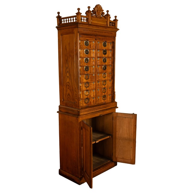 Antique American Carved Oak Victorian Roll Top Letter File Cabinet Amberg Co, 1883 For Sale - Image 9 of 16