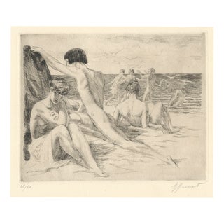 Raphaël Drouart, Before the Sea, Nude, 1920s, Etching For Sale
