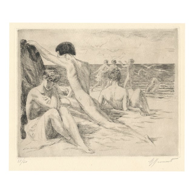 Raphaël Drouart, Before the Sea, Nude, 1920s, Etching For Sale