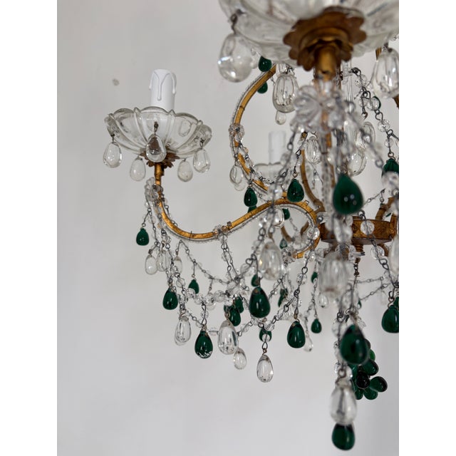Forrest Green Murano Drops Beaded Chandelier Crystal Swags C 1920 French For Sale - Image 6 of 9