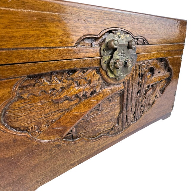 Vintage Hand-Carved Chinese Wood Box Asian Decor For Sale - Image 6 of 10