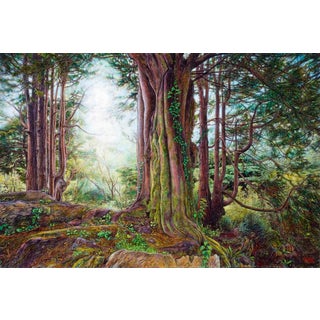 When the World Was New by Thane Gorek | Gouache and oil on canvas Forest scene with trees and foliage For Sale