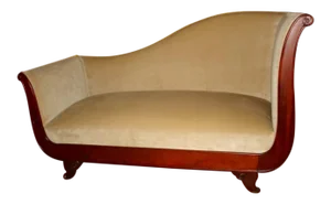 French Empire Velvet Upholstered Mahogany Chaise Lounge / Daybed