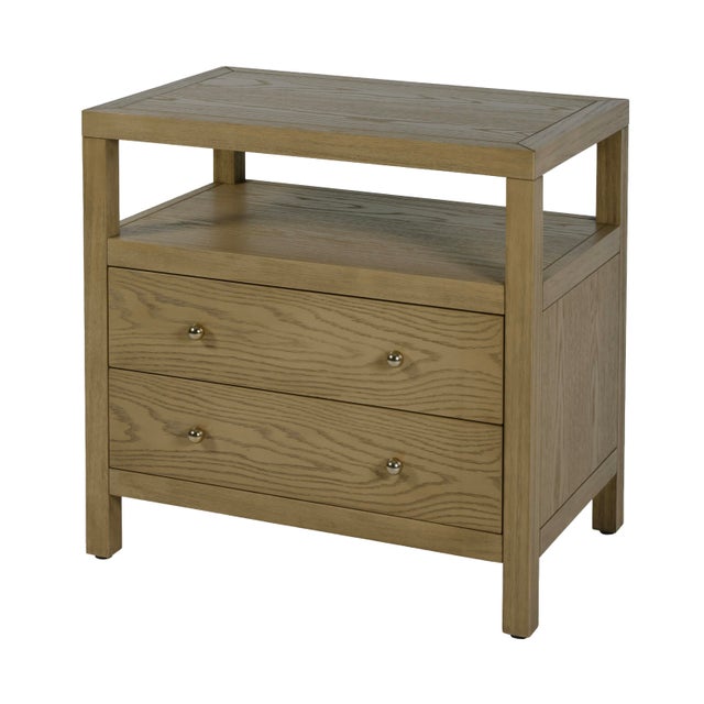 Nora 28 in. W Rectangular 2 Drawer Wide Nightstand with Open Shelf, Light Oak For Sale - Image 12 of 12