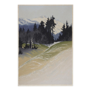 1933 Mountain Landscape Colored Woodcut