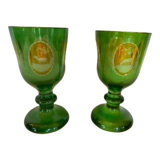 Antique Czech Bohemain Overlay Glass Goblets -A Pair For Sale