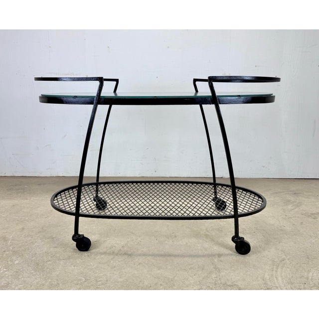 Mid 20th Century 1960’s Mid Century Modern Oval Outdoor Wrought Iron “Pinecrest” Bar Cart by Russell Woodard For Sale - Image 5 of 10