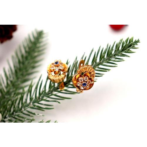 Gold Earrings with Encrusted Synthetic Stones, Set of 2 For Sale - Image 3 of 5