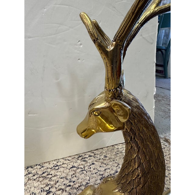Metal Brass Deer Sculptures -a Pair For Sale - Image 7 of 10