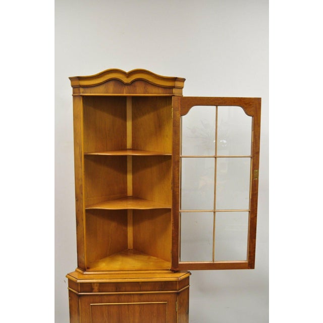 Vintage English Yew Wood Small Corner China Cupboard