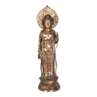 Antique 18th Century Japanese Edo Gilt Bronze Kannon Buddha Statue Figure 1750 For Sale