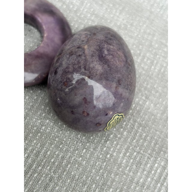Stone Vintage Purple Hand Carved Alabaster Egg and Stand Italy For Sale - Image 7 of 16