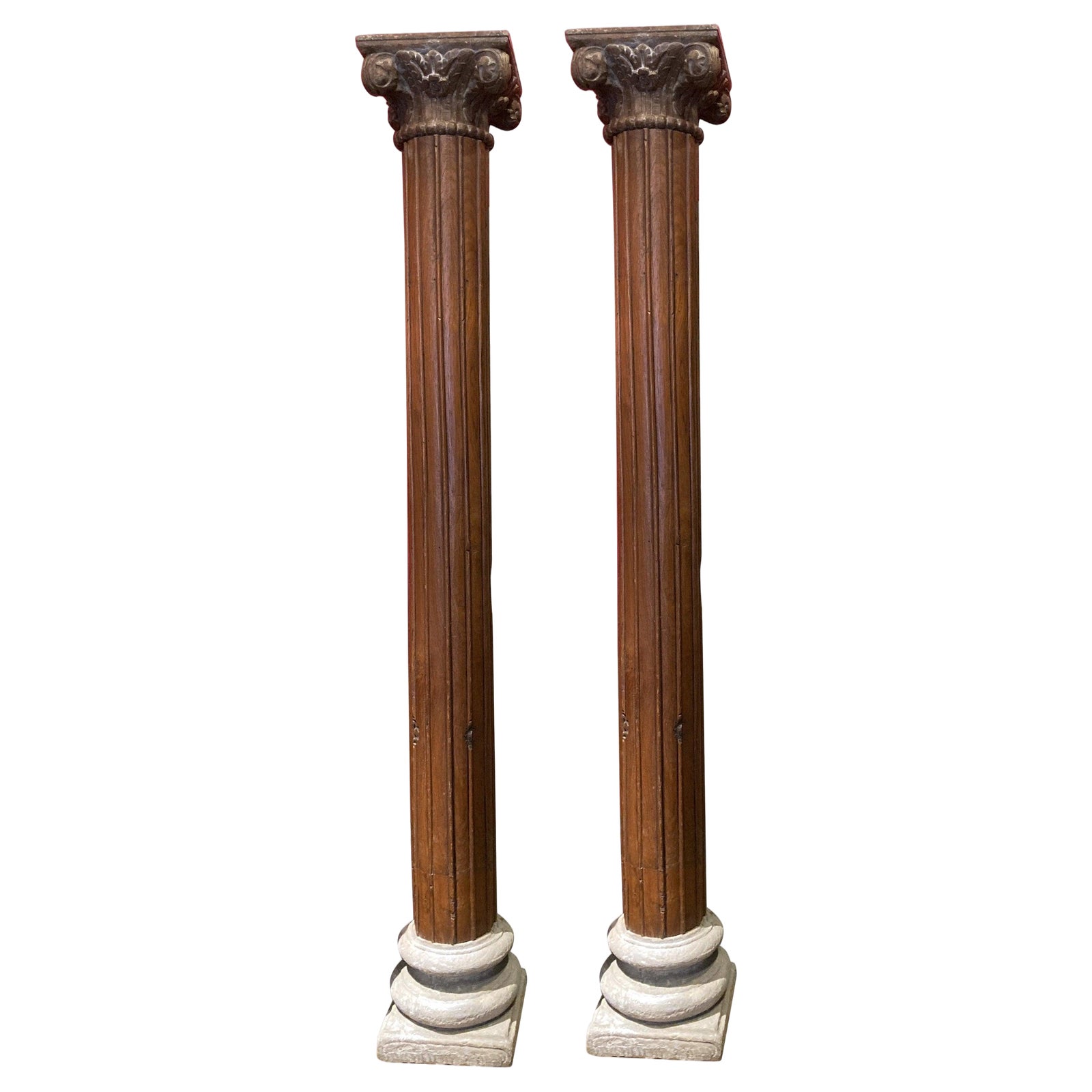 19th Century Italian Architectural Corinthian Wood Columns on Sandstone ...