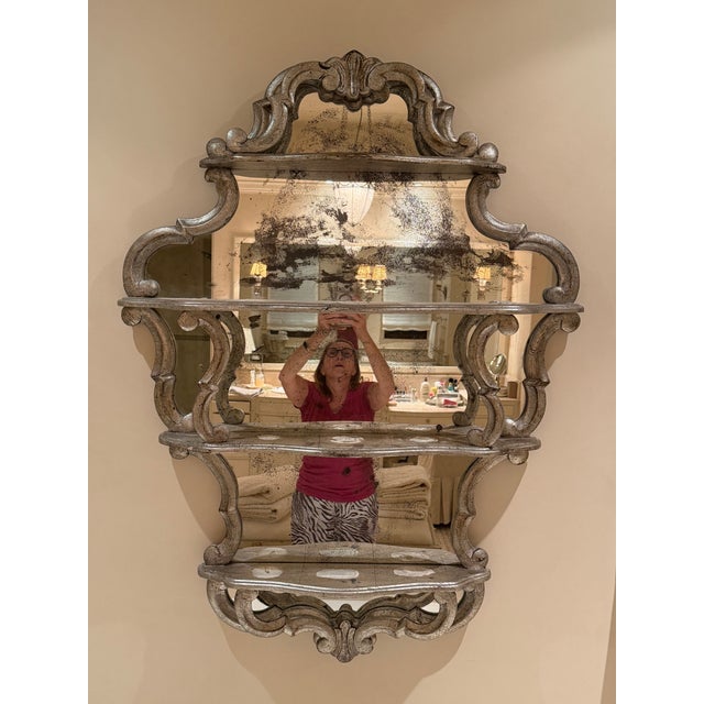 1990s Kate Spieglman White Gold Leaf Display Mirror For Sale - Image 5 of 7