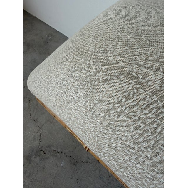 Vintage Hollywood Regency Style Faux Bamboo Carved Upholstered Bench For Sale - Image 10 of 12
