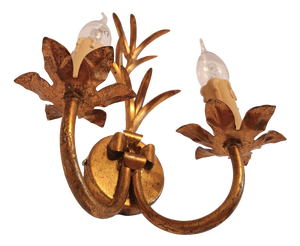 Italian Floral Hand-Forged Gilded Florentine Wall Lamp, 1950s