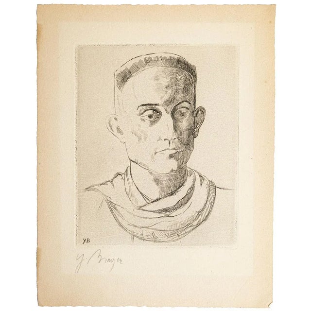 Image dimensions: 16 x 12.5 cm. Henry de Montherlant Portrait is an original black and white lithograph realized by Yves...