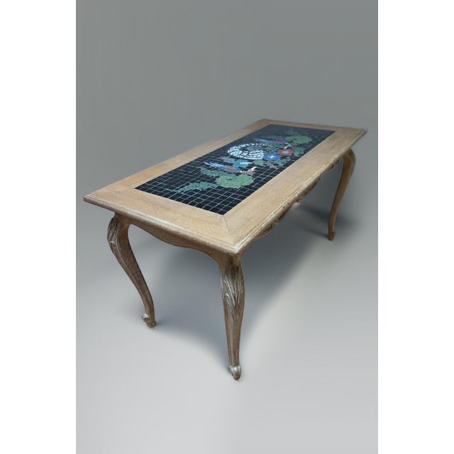 Vintage Coffee Table in Oak and Mosaic with Inlay Artwork, 1970s For Sale - Image 10 of 13
