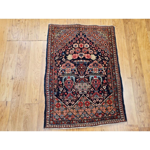 Vintage Persian Isfahan Rug, Hand-Knotted Wool, Pictorial Vase Pattern, Navy & Red, 2x3 For Sale - Image 9 of 11