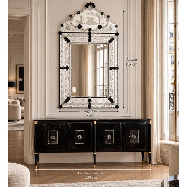 An exceptional venetian mirror dating from the 1970s, handcrafted in the traditional venetian glassmaking tradition. The...