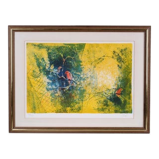 Mid 20th Century Hoi Lebadang "Red Birds" Artist Hand Signed & Numbered Limited Edition 178/275 Framed and Matted Lithograph For Sale
