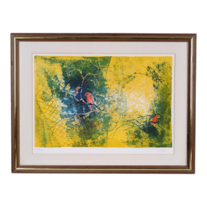 Mid 20th Century Hoi Lebadang "Red Birds" Artist Hand Signed & Numbered Limited Edition 178/275 Framed and Matted Lithograph