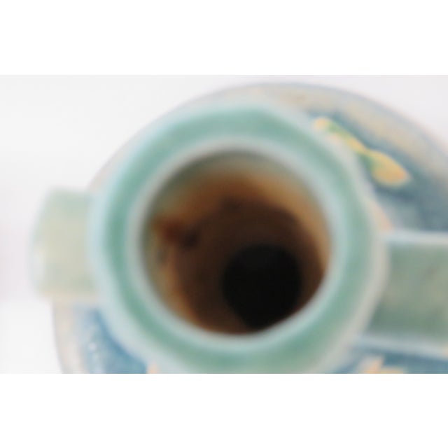 Roseville Pottery Clematis Ceil Blue Candlestick Holders 1159 a Pair 4687b For Sale - Image 10 of 15