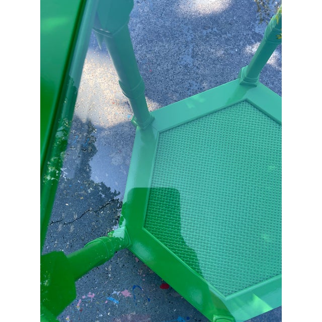 Wood A Pair of Mid-20th Century Hexagonal Accent Tables Glass Top For Sale - Image 7 of 10