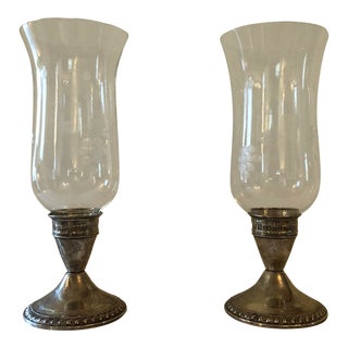 1960s Weighted Sterling Silver Hurricane Candlestick Holders- a Pair For Sale