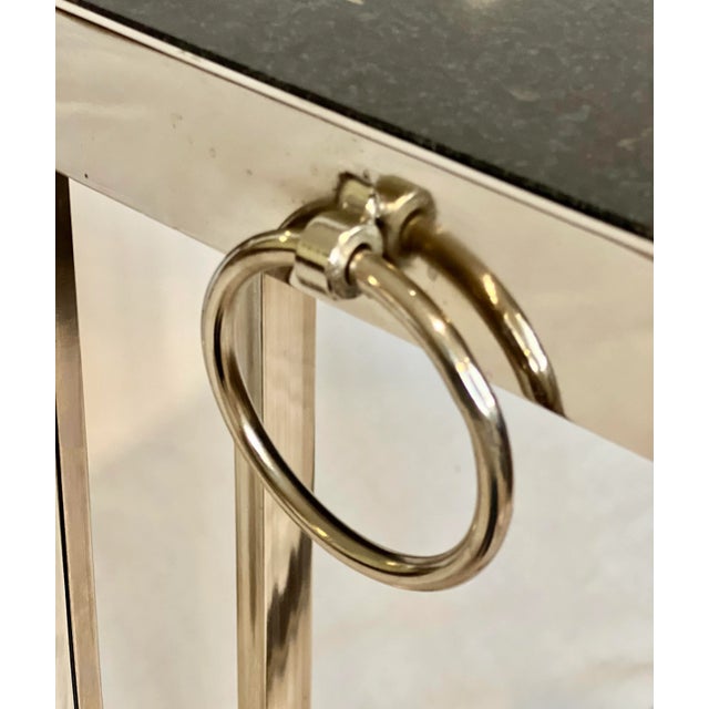 20th Century Flat Bar Chrome and Black Marble Top Cantilever Side Tables, Pair For Sale - Image 9 of 10