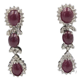 Ruby and Diamond Dangling Drop White Gold Earrings, A Pair For Sale