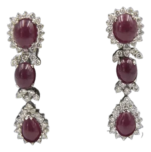 Ruby and Diamond Dangling Drop White Gold Earrings, A Pair