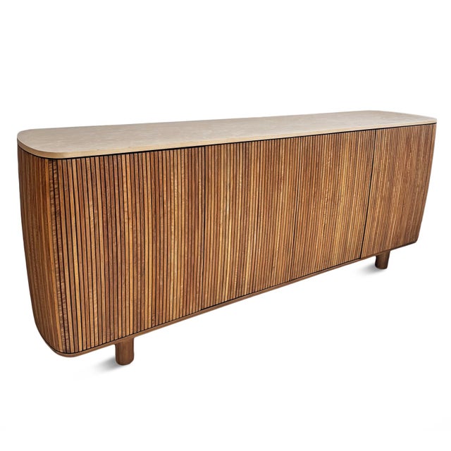 Slatted Teak Rounded Sideboard Credenza For Sale - Image 16 of 16