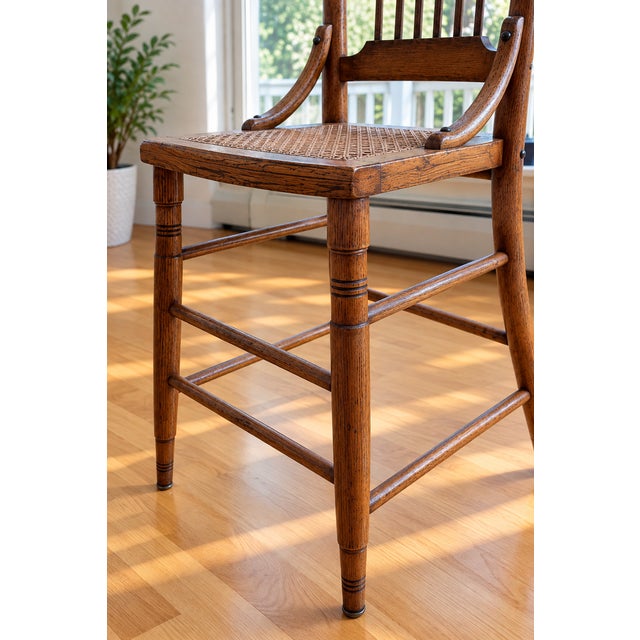 Victorian Antique Oak Child’s Youth Table Chair With Cane Seat, Circa 1900 For Sale - Image 3 of 8