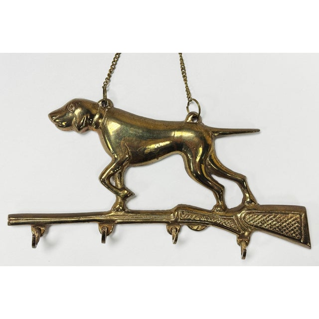 Vintage Brass Hunting Dog With Rifle Key Holder Wall Hook For Sale - Image 4 of 4