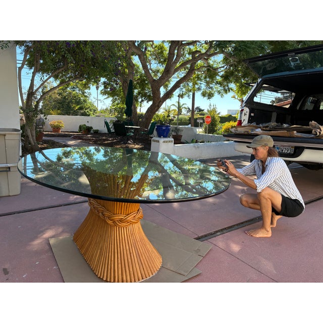 Early 21st Century Classic McGuire Attributed Sheaves of Wheat Table and 6 McGuire Chairs For Sale - Image 5 of 9