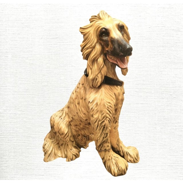 Hollywood Regency Vintage Life Size Yellow Plaster Afghan Hound Dog by Marwal Room Decor Statue For Sale - Image 3 of 11