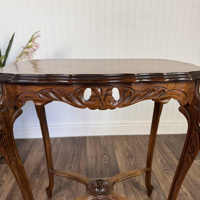 Mid 20th Century Walnut Hand-Carved French Provincial Side Table For Sale - Image 9 of 15