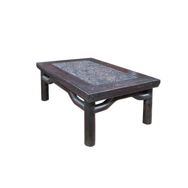 Asian Brown Oriental Round Legs Dragon Motif Rectangular Display Table Stand For Sale - Image 3 of 8