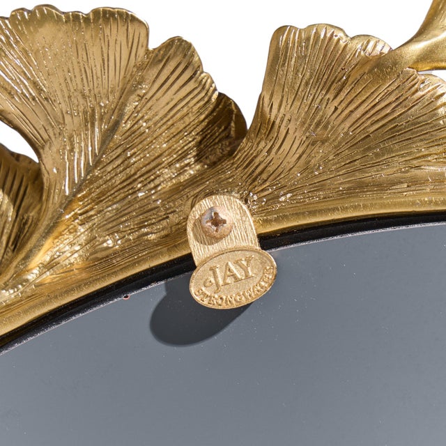 Late 20th Century Jay Strongwater Lola Ginkgo Leaf Gilt Round Wall Mirror For Sale - Image 5 of 5