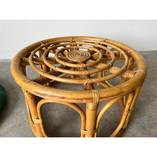 Green Vintage Rattan Ottoman W/ Removable Cushion For Sale - Image 8 of 13