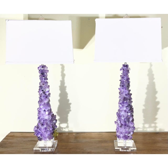 One of a Kind Pair of Original Amethyst Crystal Table Lamps by - Joseph Malekan For Sale - Image 4 of 18