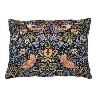 Strawberry Thief Navy Tapestry Cushion With Feather Filler - 33x46cm (15"x18") For Sale