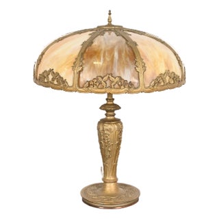Antique Art Nouveau Slag Glass Table Lamp in the Manner of Handel, Circa 1920s For Sale